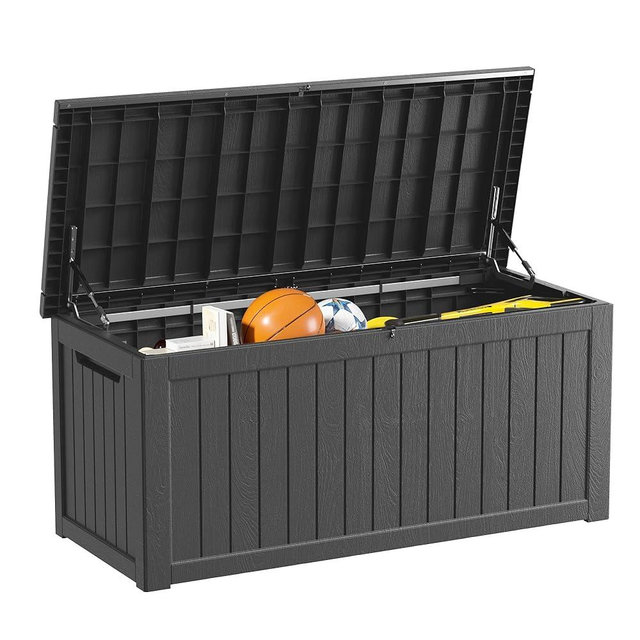 Decksplore 230 Gallon Lockable Resin Deck Box, Waterproof Outdoor Storage Box for Patio Furniture, Garden Tools, Pool Accessories, UV-Resistant Outside Delivery Black