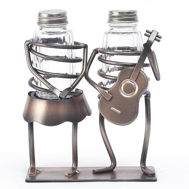 WDLFCGC Funny Salt And Pepper Shakers Set Novelty - Two Glass Shakers With Lids, Guitar Couples Holder Caddy For Spices And Seasonings, For Kitchen, Dining Or Table Decor (guitar couples)