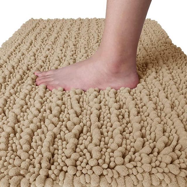 Yimobra Original Luxury Shaggy Bath Mat, Soft and Cozy, Super Absorbent Water, Non-Slip, Machine Washable, Thick Modern for Bathroom Bedroom, 24 x 17 Inches, Beige