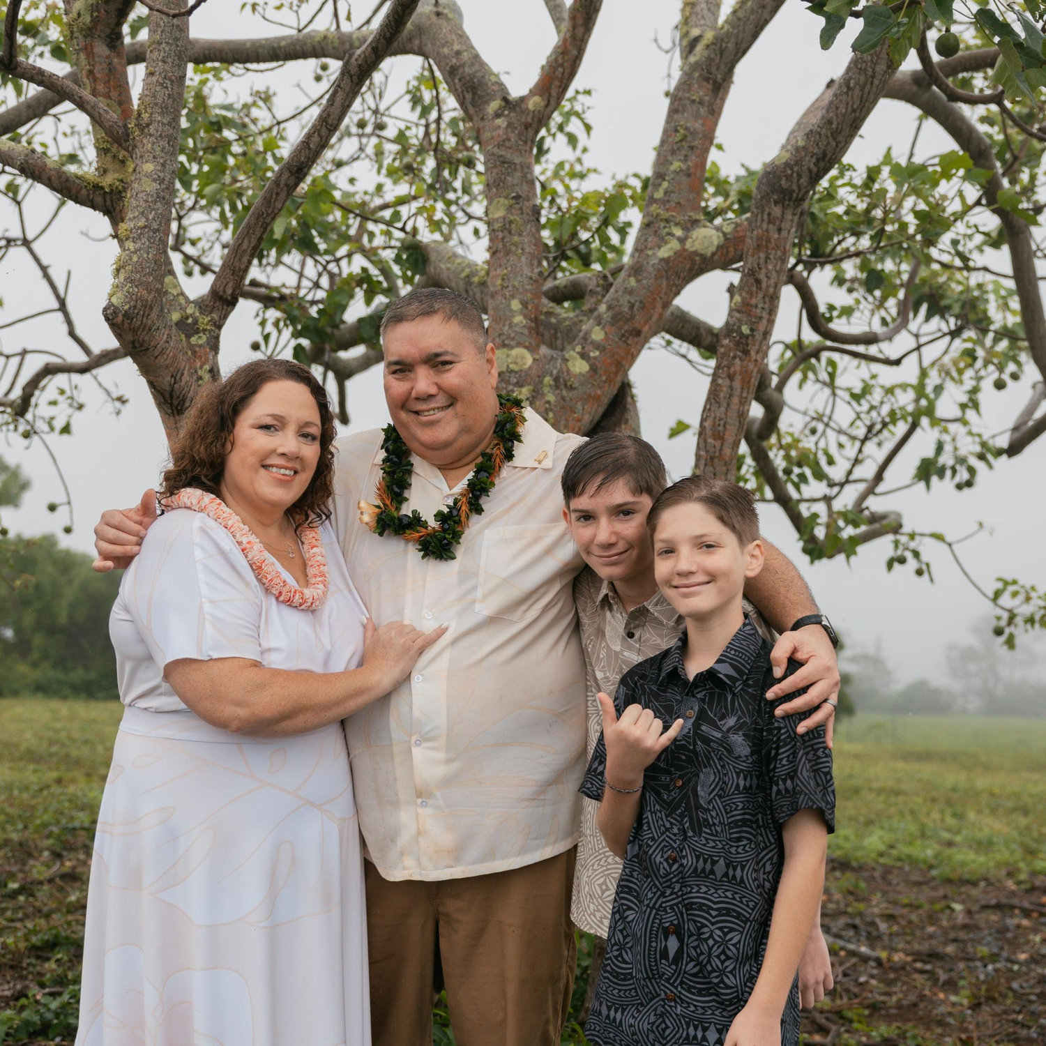 All four of us under the solitary Kukui Tree