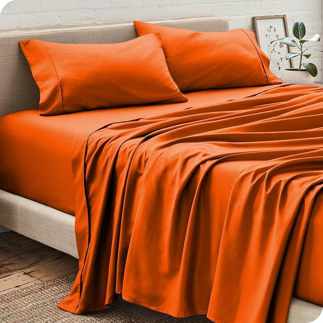 Ammara Linen Egyptian Cotton 6 Piece Sheet Set Queen Size Sheets with 14'' Deep Pocket Soft Breathable 1000 Thread Count Hotel Quality Queen Sheets Wrinkle Resistant - Orange