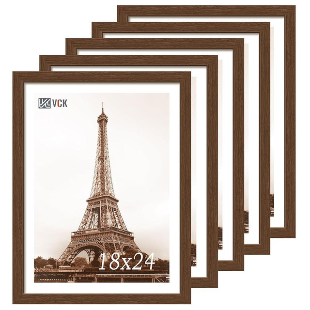 VCK 18x24 Poster Frame 5 Pack, Brown Wood Picture Frame with Exclusive Wood Grain, Wall Hanging