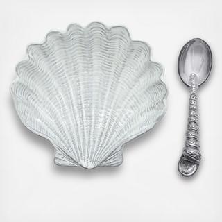 Scallop Ceramic Canape Plate with Spoon