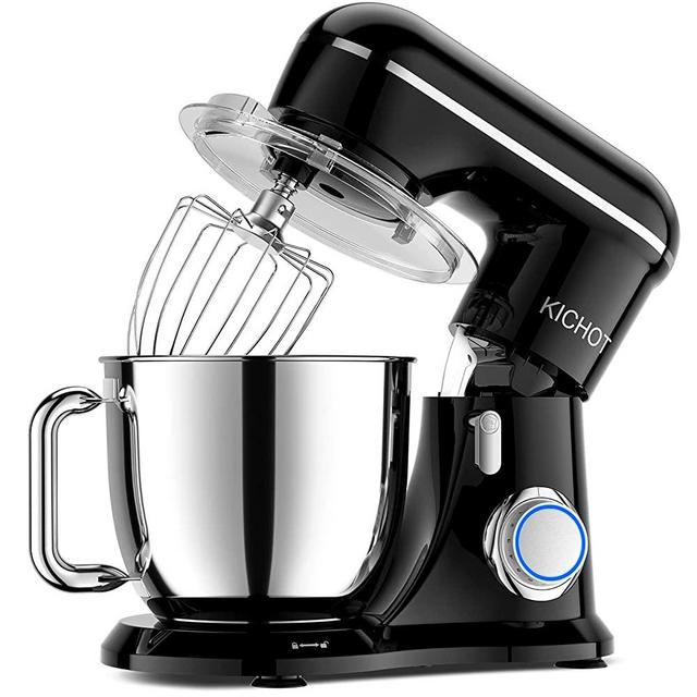 KICHOT Stand Mixer, 10-Speed Kitchen Electric Food Mixer, 4.8QT Tilt Head Mixer with Dough Hook, Flat Beater, Wire Whisk and Splash Guard (Black)