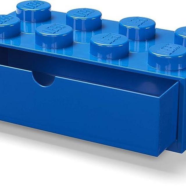 Room Copenhagen Lego Storage Brick 8 Desk Drawer, 8-Stud Stackable Tabletop Storage Box, 12.4 x 6.2 x 4.4 in, Bright Blue