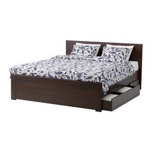 BRUSALI Bed frame with 4 storage boxes, brown, Luröy