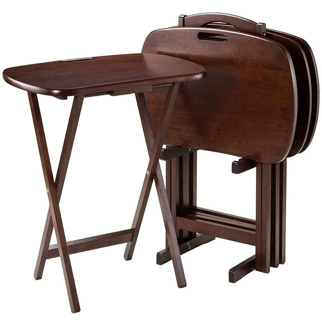 Oakestry Wood Lightweight Rectangle Folding TV Snack Tray Tables 22.83" W x 25.79" H x 15.67" D Compact Storage Rack, Solid Wood Construction Brown, Walnut