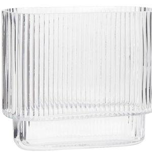 Ribbed Vase, Fluted Glass Vase for Flowers, Clear Flower Vases for Tulips, Modern Vases for Living Room, Dining Table, Office, Bedroom, Mantle, Shelf, Wedding, 7 Inch, Clear