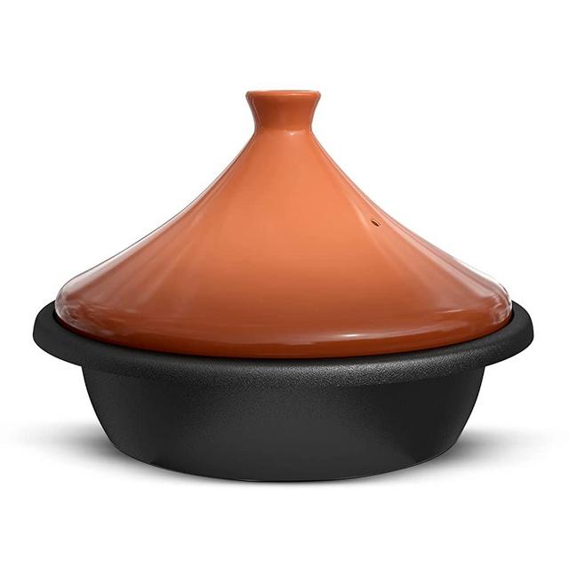 Kook Moroccan Tagine, Enameled Cast Iron Cooking Pot, Tajine with Ceramic Cone-Shaped Closed Lid, 3.3 QT (Terracotta)