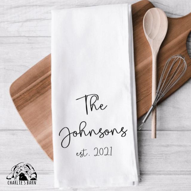 Farmhouse custom kitchen towels, family...