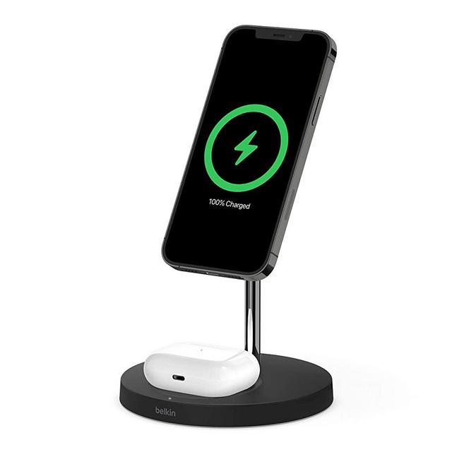 Belkin MagSafe 2-in-1 Wireless Charger, 15W Fast Charging iPhone Charger Stand for iPhone 13, 12, Pro, Pro Max, Mini, AirPods