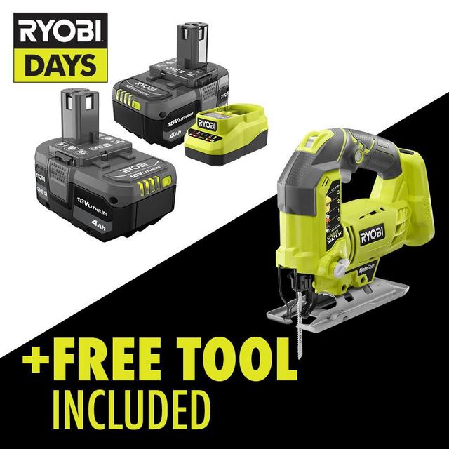 ONE+ 18V Lithium-Ion 4.0 Ah Compact Battery (2-Pack) and Charger Kit with Free Cordless Orbital Jig Saw