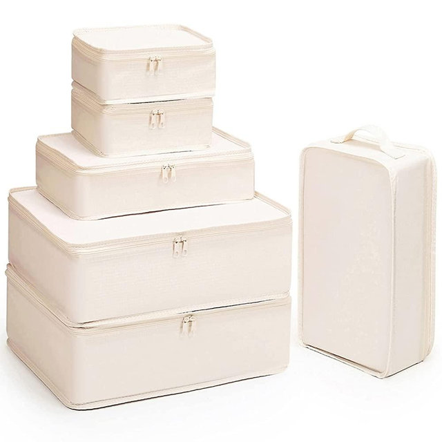 Mossio 6 Set Packing Cubes with Shoe Bag - Lightweight Travel Luggage Suitcase Organizers