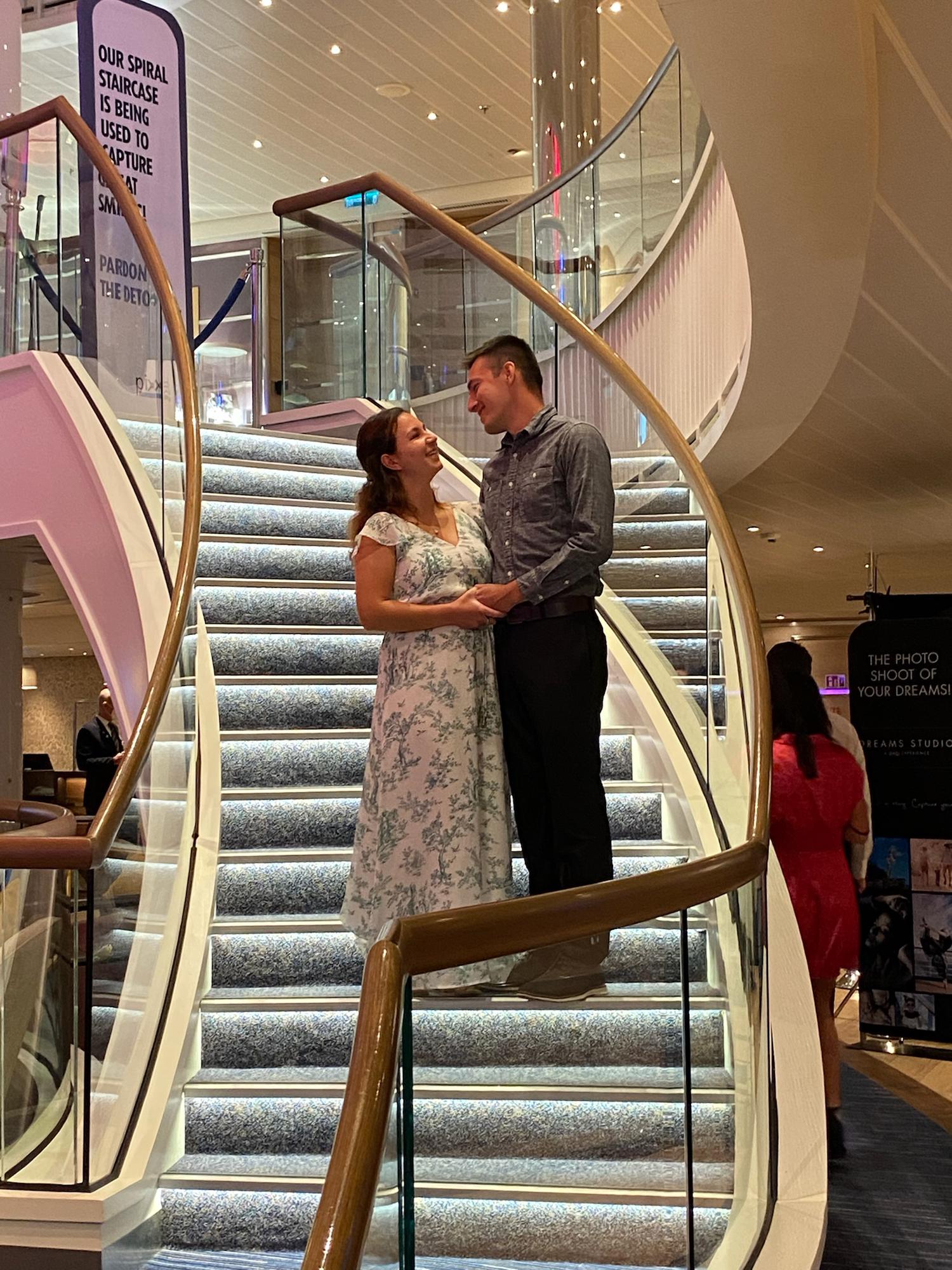 Daniel and Cassie during the elegant night on their cruise to Mexico