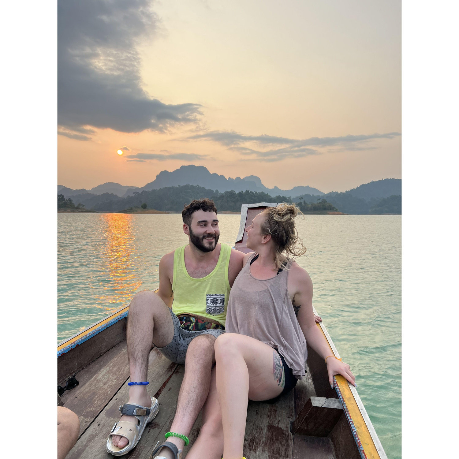 Gorgeous sunset in the middle of Khao Sok. Later this evening, we stayed in a floating hut on the water. Sounds glamorous… but we roughed it with no AC and the bathroom was outside…