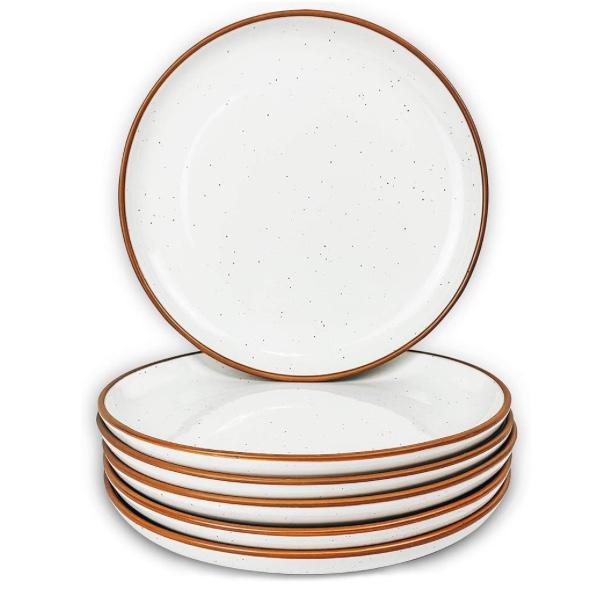 Mora Ceramic Plates Set, 7.8 in - Set of 6 - The Dessert, Salad, Appetizer, Small Dinner etc Plate. Microwave, Oven, and Dishwasher Safe, Scratch Resistant. Kitchen Porcelain Dish - Vanilla White