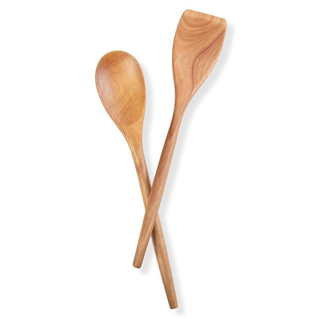 GinSent Wooden Spoons for Cooking,14 Inch Comfort Grip Wood Spoons,Wooden Kitchen Utensils for Stirring Scraping Flipping and Serving,Non-Stick Cookware Safe(Acacia,Spatula Spoons Set)