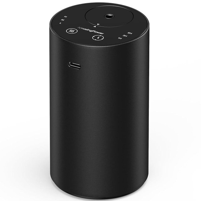 Waterless Essential Oil Diffuser, Rechargeable Scent Diffusers with 3 Mist Levels & Timers, Portable Aromatherapy Diffuser for Home Car Room Studio Office, Black Metal