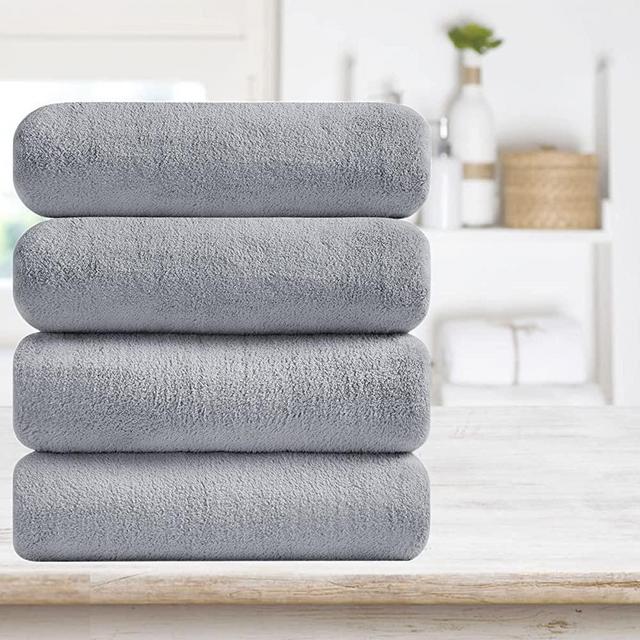 4 Pcs Light Grey Large Bath Towels Oversized Bath Sheets Highly Absorbent Shower Towels Cozy Pulsh Spa Towels 35x70 Inches Quick Dry Pool Towel Soft Bathroom Towel Set