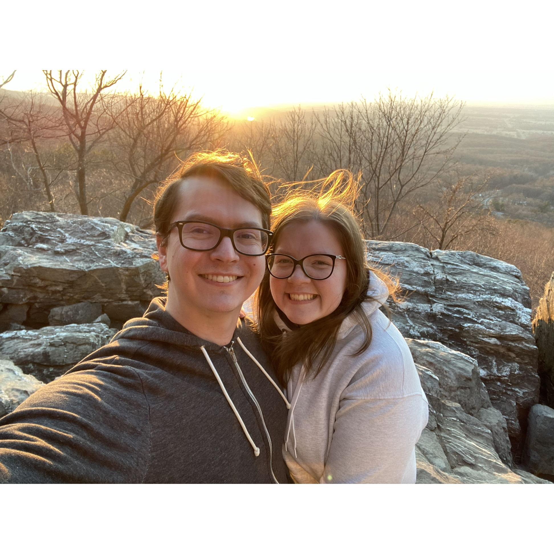 Our first time hiking at Bear's Den where we later got engaged at this exact same spot a little over a year later!