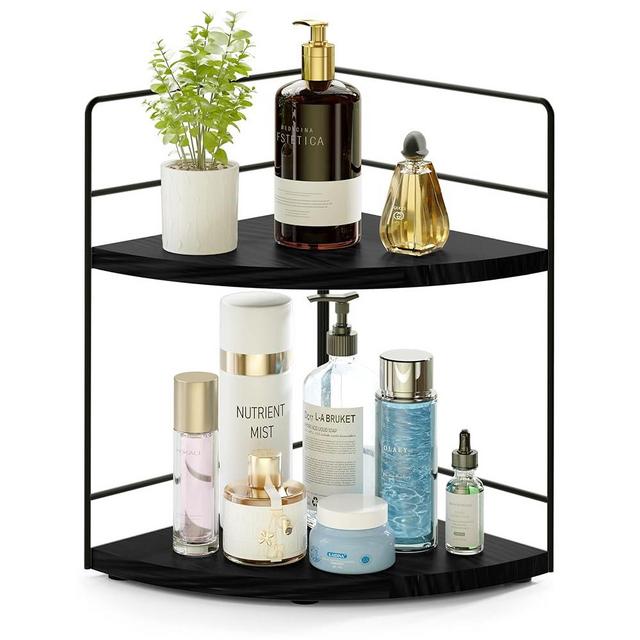 ZGO 2-Tier Bathroom Counter Organizer, Corner Bathroom Organizer Countertop, Makeup Organizer for Vanity Skincare Organizers and Storage, Kitchen Counter Shelf Organizer Perfume Organizer(Black)
