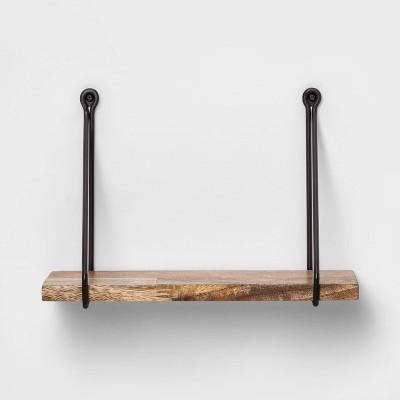 12" x 5.5" Wood Wall Shelf with Hanging Wire Natural/Black - Threshold™