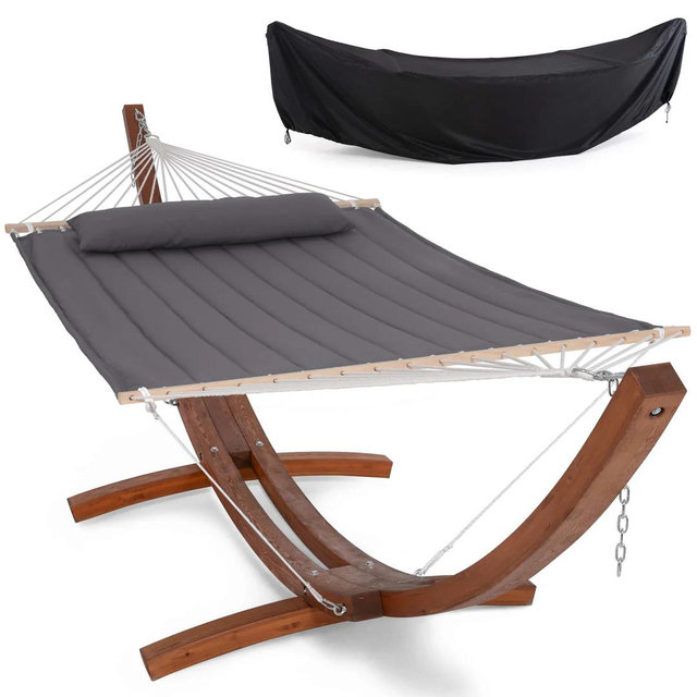 2 Person Large Quilted Hammock with 14 Ft Wooden Arc Stand| SUNCREAT