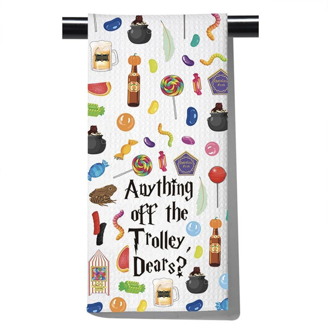 POFULL Wizarding Snacking Dish Towel Wizard Witches Gift Wizard Lover Gift Anything Off The Trolley Dear Kitchen Towel (Anything Off)