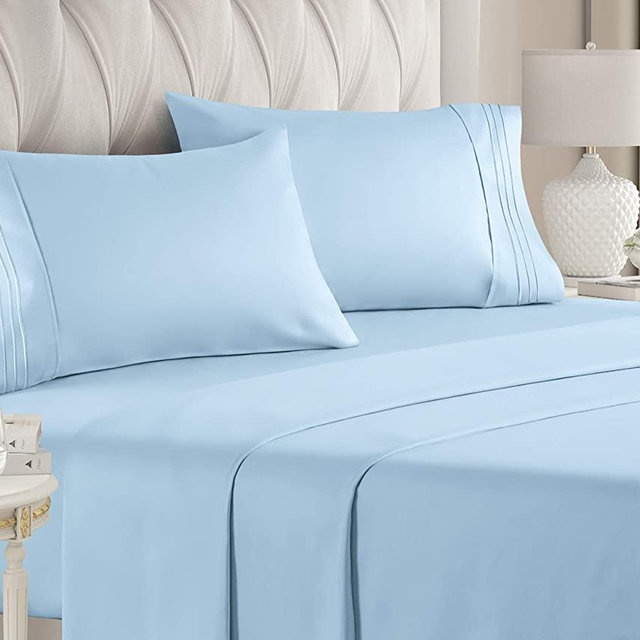 California King Size Sheet Set – 4 Piece - Hotel Luxury Bed - Extra Soft - Deep Pockets - Breathable & Cooling - Wrinkle Free - Comfy – Light Blue Bed Sheets - Cali Kings Sheets Baby Blue PC