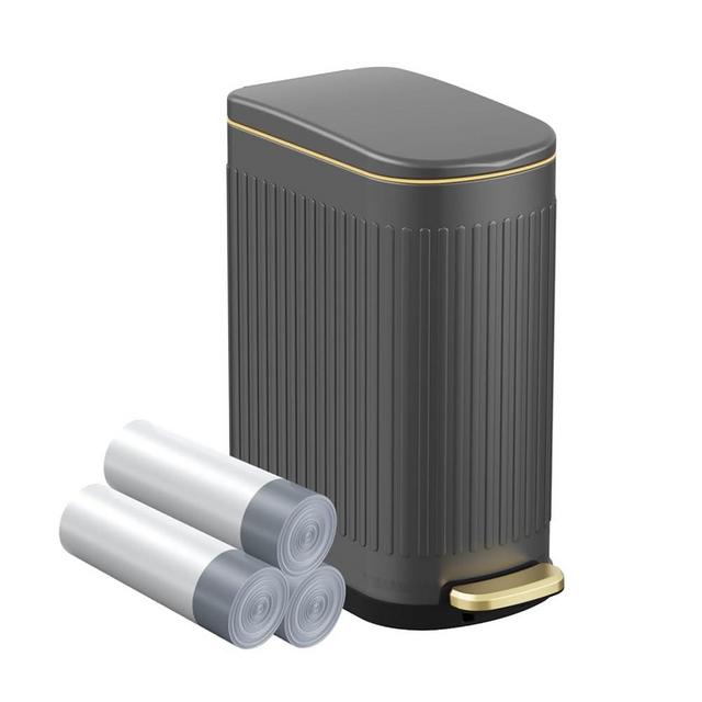 KSSKSS 2.6 Gallon Slim Bathroom Trash Can with Soft Close Lid, 10L Stainless Steel Garbage Can with Removable Liner Bucket, for Narrow Spaces, Bathroom, Bedroom (Gray)