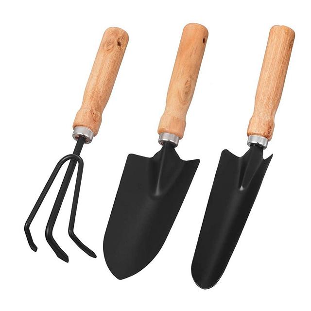 YAPASPT Garden Tool Sets - Family Wood Handle Black Metal Gardening Trowels, Cultivator and Trans-Planter - Awesome for Growing Mini Succulent