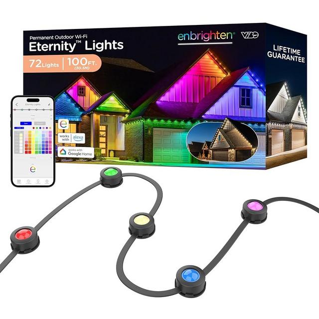 Enbrighten Eternity Permanent Outdoor Lights, 100ft with 72 RGBWIC LEDs, Smart Eave Lights, Endless Light Colors, Daily and Accent Lighting, IP67 Waterproof, Compatible with Alexa, Google Home, 82730