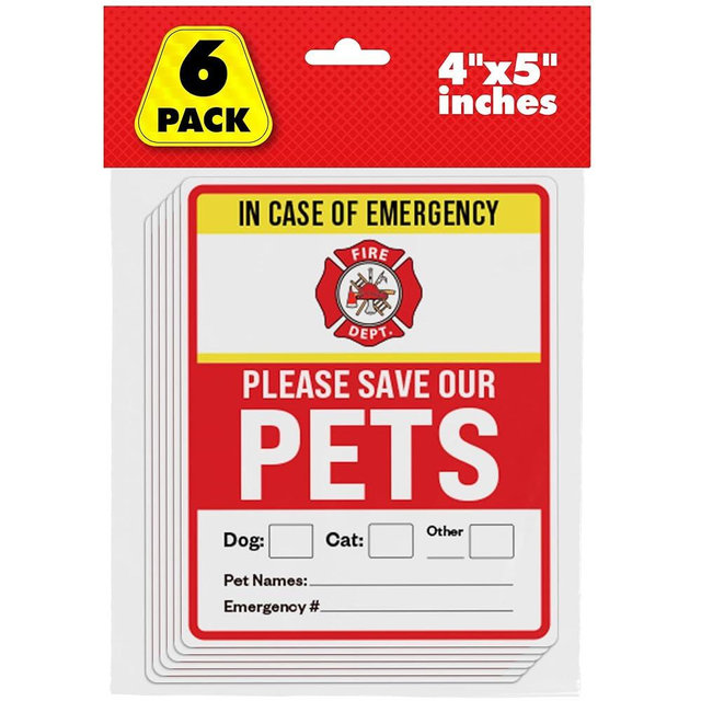 Pet Alert Safety Fire Rescue Sticker, 4"x5" 6pack - Save Our Pets Emergency Pet Inside Decal - in Case of Emergency Danger Pet in House Home Window Door Sign