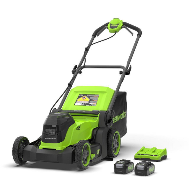 Greenworks Powerall 2x24V 17" BL Push Mower Kit with 4.0Ah Batteries and Dual Port Charger