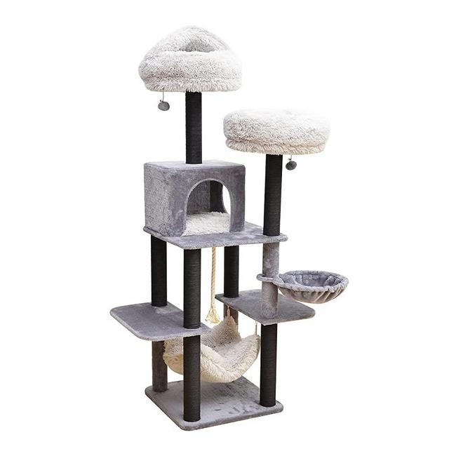 Catry Babylon Cat Tree - A Dynamic Complex Cat Tower with Cat Hammock, Scratching Post, and Playful Toys Invariably Trap Kitten to Stay Around This Easy Assembled Sturdy Cat Furniture