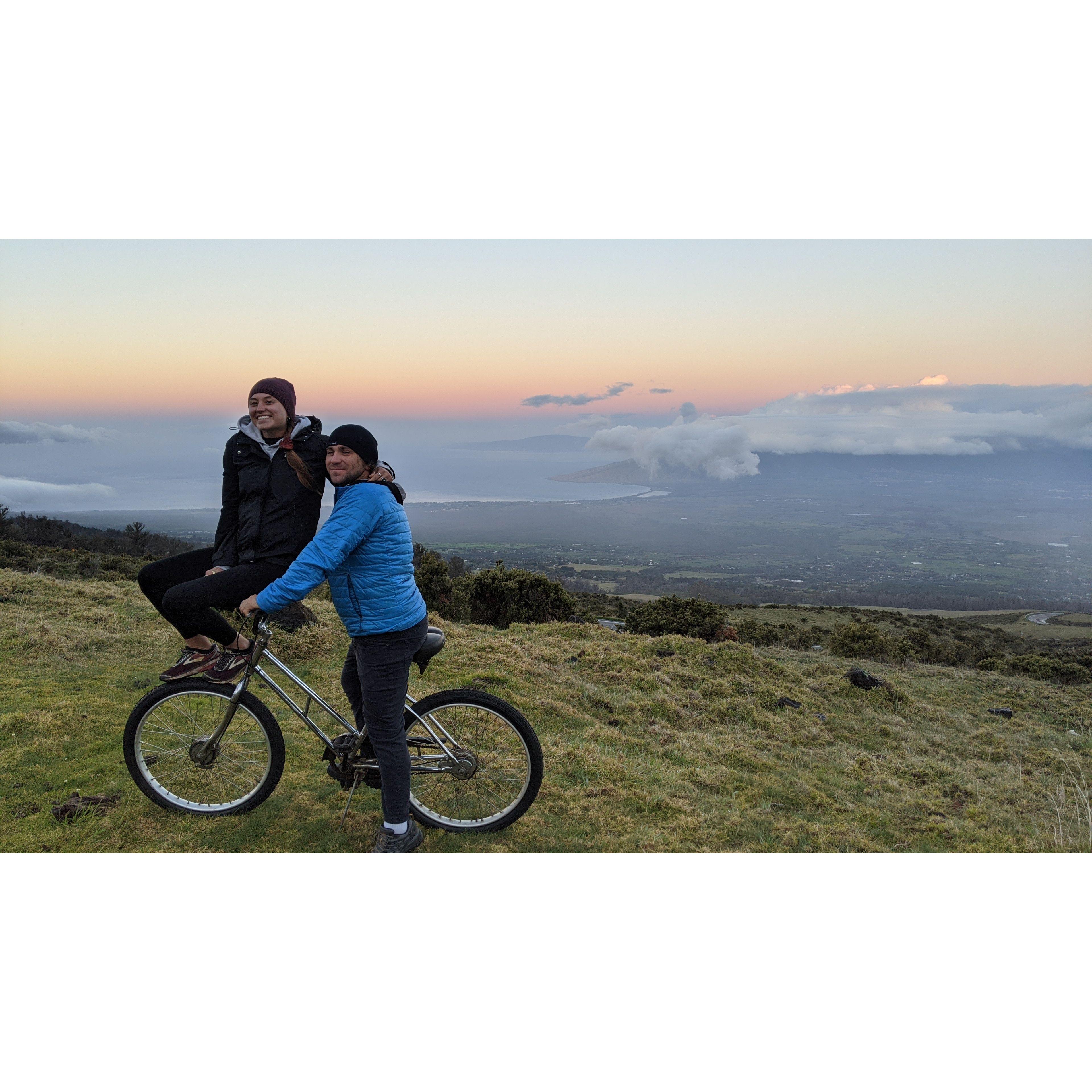 Sunrise biking down Haleakala in Maui
