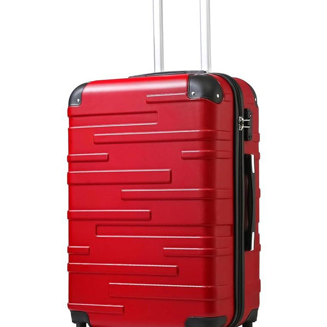 Coolife Hardside Checked Luggage with TSA Lock, Spinner Wheels, Telescopic Handle, Lightweight Suitcase (Red, L(28in))