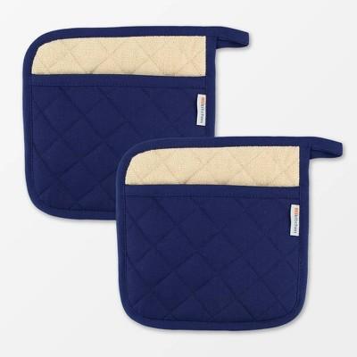 2pk 9"x9" Herringbone Pot holder Navy - Mu Kitchen