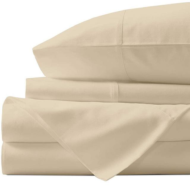 URBANHUT Egyptian Cotton Sheets Set - 1000 Thread Count 100% Cotton King Size Sheets (4 Piece), Luxury Bed Sheets King, Deep Pocket, Soft & Silky Sateen Weave (Sand, King)