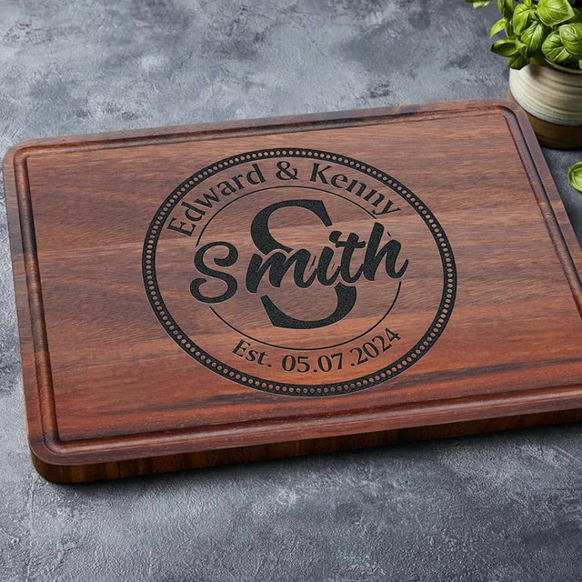 Personalized Wedding Gifts for Couples, Cutting Board for Anniversary, Housewarming, Mothers Day, Engagement, Wedding Registry Gifts for Bride and Groom, Monogram Wood Cutting Board, Handcrafted USA