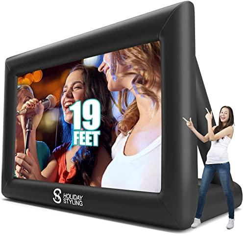 Holiday Styling Outdoor Projector Screen – Inflatable Portable Movie Screens for Outside - 230 inch Diagonal (19ft) to Stand Tall - Front + Rear Projection - Package Inc Frame, Blower, Pegs