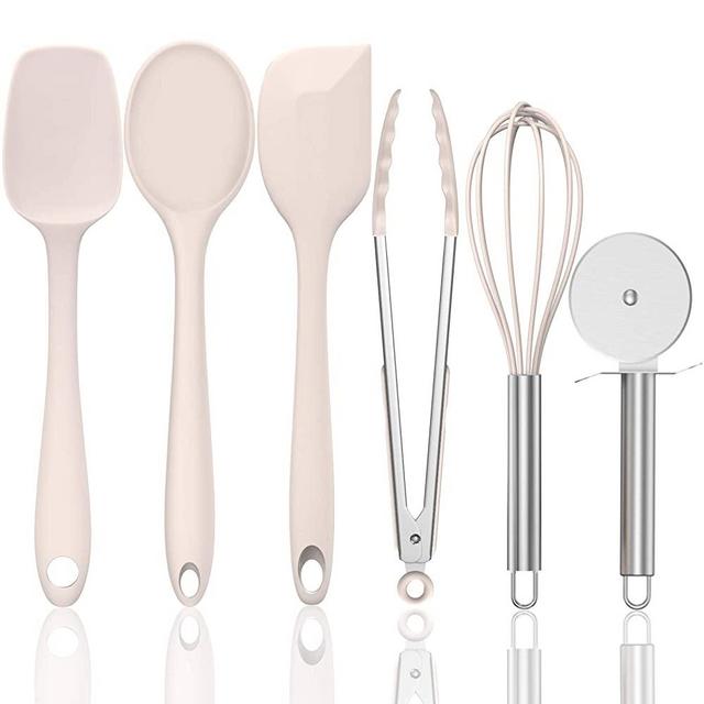 Umite Chef Silicone Spatulas Set, 6 Pieces Heat Resistant Rubber Spatula Set Kitchen Utensils for Baking, Cooking, and Mixing, One Piece Design Kitchen Spatula set for Nonstick Cookware, Khaki