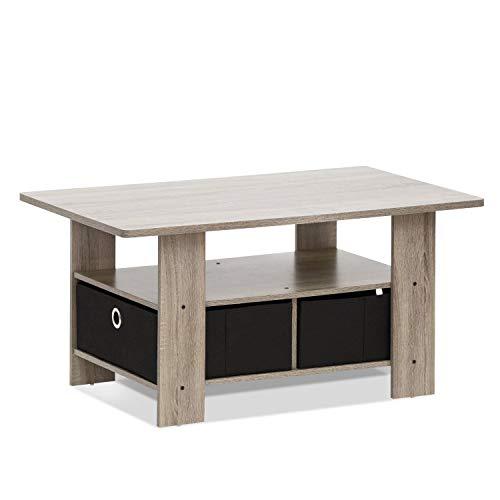 FURINNO Andrey Coffee Table with Bin Drawer, French Oak Grey/Black