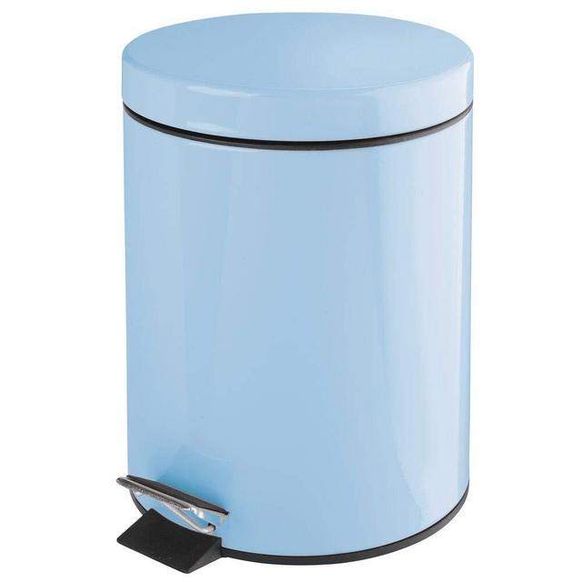 mDesign 1.3 Gallon Round Small Metal Step Trash Can Wastebasket, Garbage Container Bin - for Bathroom, Powder Room, Bedroom, Kitchen, Craft Room, Office - Removable Liner Bucket - Light Blue