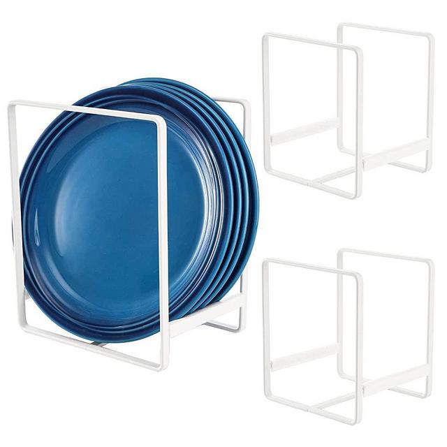 ZOOFOX 3 Pack Plate Holder Organizer, Upright Metal Dish Storage Stand, Dying Display Rack for Kitchen Cabinet, Counter and Cupboard ( Small and Large, White )