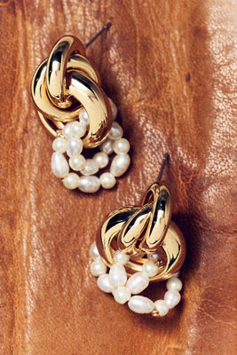 Double-Hoop Pearl Drop Earrings