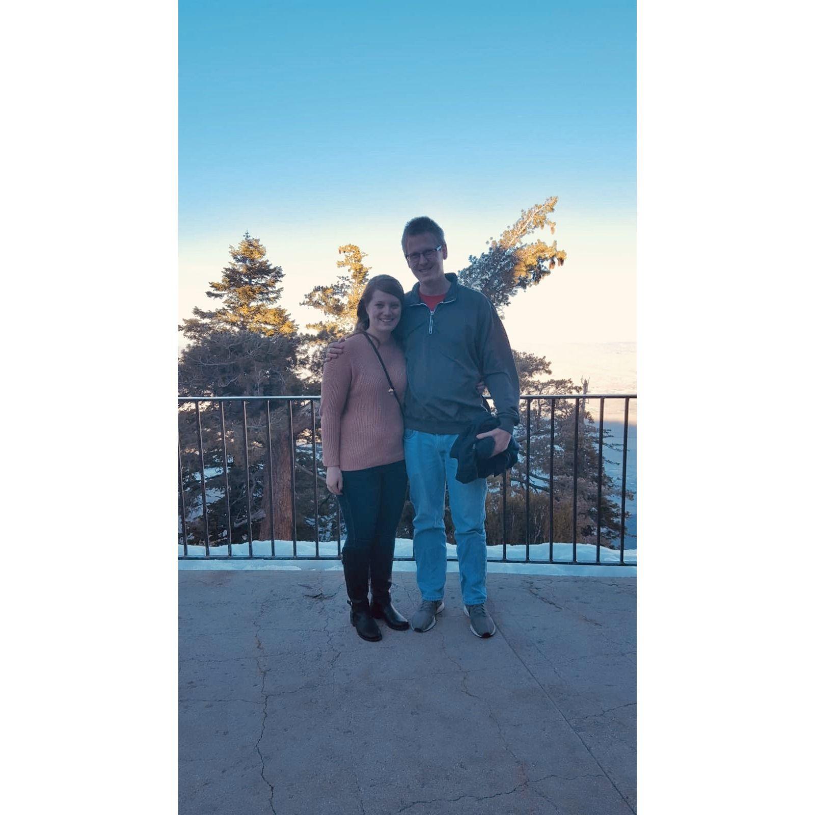 December 2019, our first trip together. We went to Palm Springs and this picture was taken on top of the snowy Mount San Jacinto.