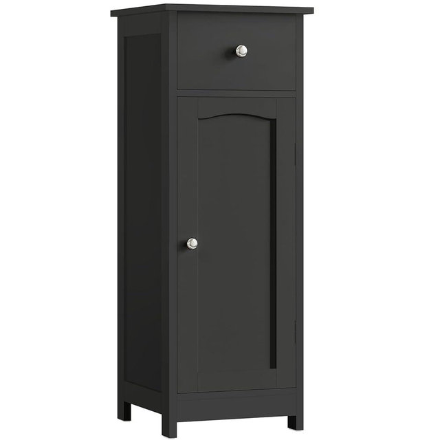 Iwell Bathroom Floor Cabinet, Small Bathroom Storage Cabinet with Drawer & Storage Shelf, Free-Standing Organizer Cabinets for Hallway/Living Room, Black