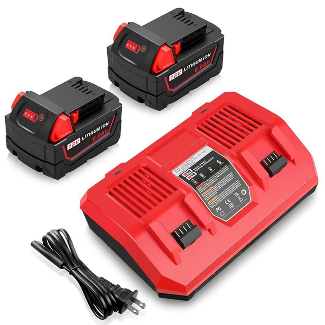 Cukect 2 Pack 6.0Ah 18V Replace for Mk18 Battery Compatible with Milwaukee Mk18 48-11-1850 48-11-1828 48-11-1860 48-11-1890, 48-59-1812 with 3A Dual Battery Charger 48-59-1806 48-59-1808