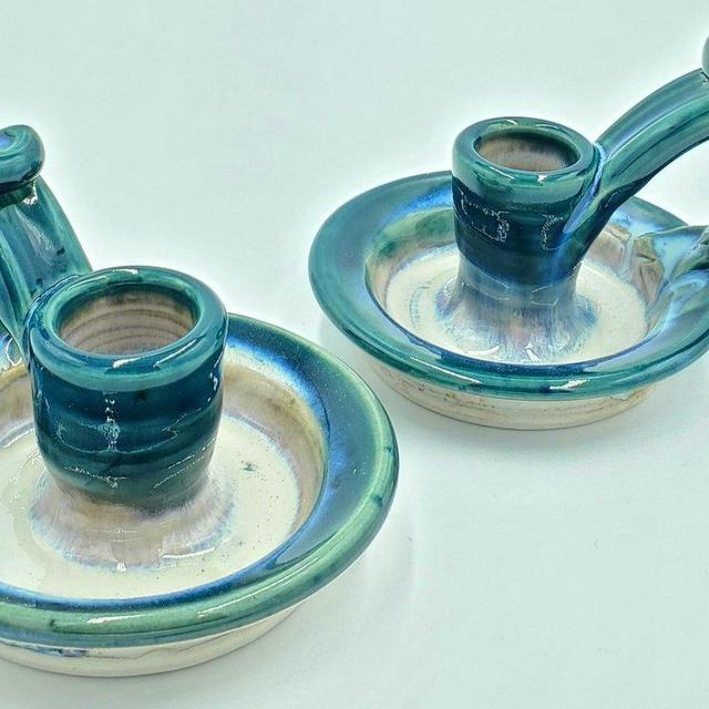 Liscom Hill Pottery - Black and Blue with Teal Candle Holder